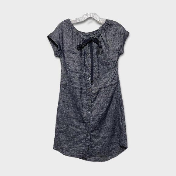 Theory Size 00 Laela Tierra Wash Chambray Neck Tie Linen Shift Dress - Picture 2 of 5